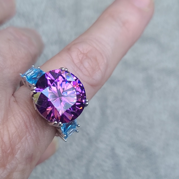 STUNNING HUGE Amethyst & Aquamarine Sterling cocktail ring sz8.5 💍 - Picture 11 of 13